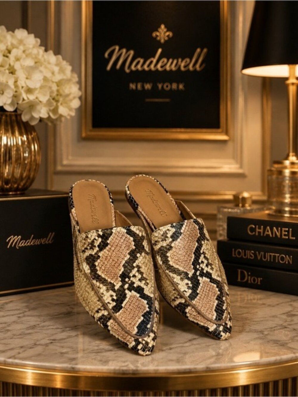 Madewell Frances Skimmer Mule Snake Embossed Leather Pointed Toe Size 8 - Picture 1 of 7